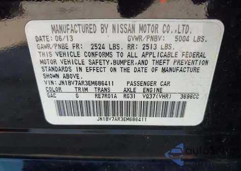 2014 Infiniti Q50 Premium from USA, damaged, VIN JN1BV7AR3EM686411